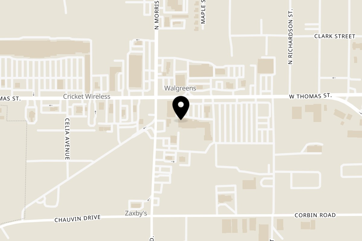 Map showing the location of Si Señor Taqueria on 1905 W Thomas St Suite V in Hammond